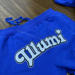 Chándal de algodón de alta calidad con logotipo estampado de soplo personalizado, Sudadera con capucha <span class=keywords><strong>y</strong></span> conjuntos de Jogger con diseño de diamantes, chándal - Product Image 3