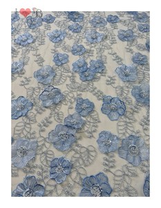 <span class=keywords><strong>Organza</strong></span> <span class=keywords><strong>bleu</strong></span> <span class=keywords><strong>ciel</strong></span> 3d fleur perles motif complet tissu de dentelle brodée - Product Image 1