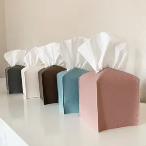 Custom Tissue Box Cover Holder Square PU Leather Tissue Dispenser Box Table Napkin Holder