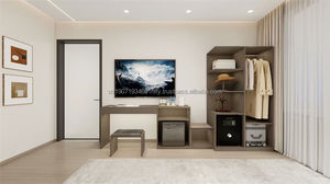 Ensemble de mobilier commercial moderne à prix abordable pour suite d'hôtel 3 étoiles avec lit en bois, table de chevet, armoire et meuble TV - Product Image 4