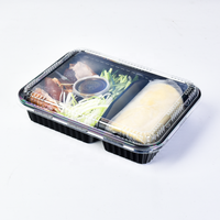 boîte à déjeuner bento à emporter, compartiment à 2 ou 3 parties, conteneurs à base noire avec couvercles