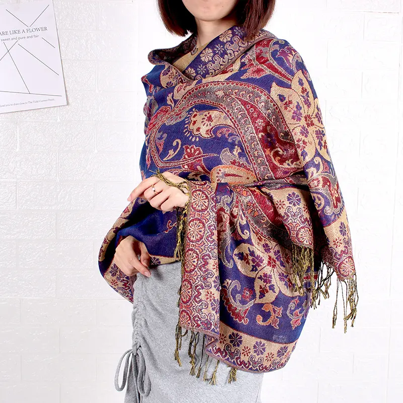 Yibaoli produttore di lana artificiale pashmina imitazione jacquard scialle lunghe hijab pashmina sciarpa