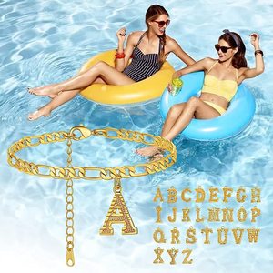 Tobillera Cubana Clásica de Acero Inoxidable con 26 Iniciales, Chapada en Oro, Joyería de Moda de Verano para Mujer, Venta al por Mayor - Product Image 1