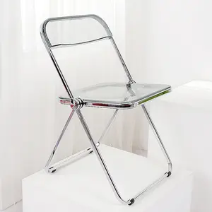 Cadeiras dobráveis para móveis, cadeiras dobráveis de plástico transparente para economizar espaço em sala de jantar e móveis
