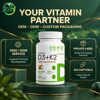 OEM/ODM Vitamine D3 10000UI + K2 200mcg avec huile de noix de coco en gélules molles, non-OGM, sans gluten, complément alimentaire testé en laboratoire