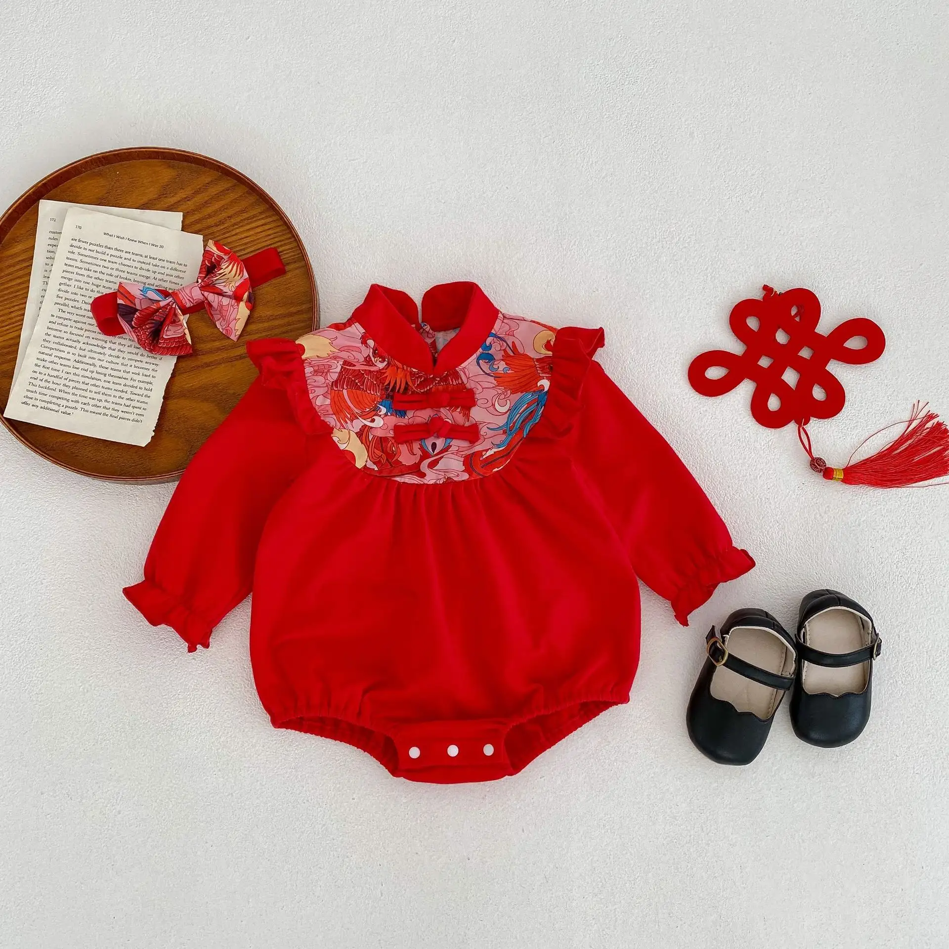infant Chinese style embroidered long-sleeved romper fashion newborn jumpsuit clothes baby 100%cotton romper
