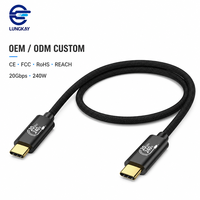 Câble USB-C vers USB-C LUNGKAY OEM ODM USB3.2 240W 20 Gbit/s haute vitesse tressé pour chargement et transfert de données pour ordinateur portable et station d'accueil SSD