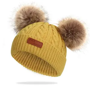 Popolare stile caldo di procione di lana di colore puro ins lavorato a maglia di inverno cappelli caldi e berretti per i bambini