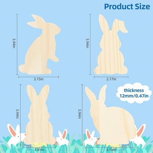 Juego de 12 adornos de pino con forma de conejo de Pascua Amzcraft, sin terminar, para pintar, manualidades de pino grueso - Product Image 2