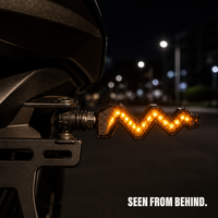 Clignotant LED universel pour moto YD, forme éclair, séquentiel, ambre, lentille fumée, fixation par boulons, col en caoutchouc