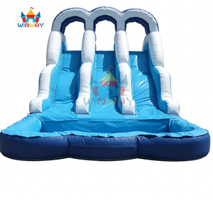 Factory Best Quality Blue Wave Three lane Custom <b>Inflatable</b> Wet <b>Slides</b> <b>Inflatable</b> <b>Water</b> <b>Slide</b> with Swimming Pool for Sale - Product Image 1
