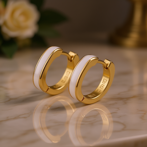 Pendientes de Aro Chapados en Oro Abel con Esmalte Blanco, Minimalistas, para Uso Diario, Unisex, Joyería Fina E4765 - Product Image 2