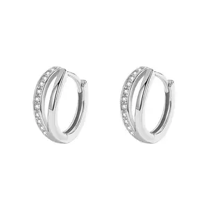 2023 INS Fashion 925 Sterling Silver zircon Double wire silver hoop earring fine jewelry for women