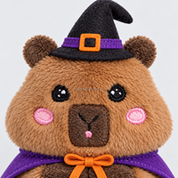 Peluche Capybara Mignonne Personnalisée pour Halloween, avec Chapeau de Sorcière et Broderie Citrouille, en Polyester Durable et Doux, Faite à la Main, pour Décoration