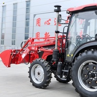Tracteur agricole à quatre roues motrices de 90 CV avec chargeur frontal, un tracteur polyvalent pour le labour et le transport sur les terres agricoles
