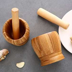 Bamboo <b>Mortar</b> and <b>Pestle</b> for Herb Spice Masher Ginger Crusher Spice Grinding - Product Image 1