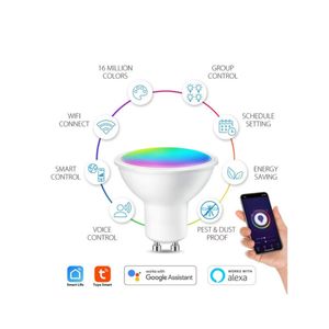 <span class=keywords><strong>Ampoule</strong></span> de projecteur Tuya Smart RGBCCT GU10 5W - <span class=keywords><strong>WiFi</strong></span> Bluetooth Dimmable Light avec minuterie pour système de sécurité domestique intelligent - Product Image 1