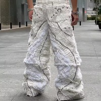Fabricant de jeans en denim sur mesure, jeans pour hommes de haute qualité, coupe bootcut, bleu, hip hop, Y2k, jambe large, patchwork, effet usé