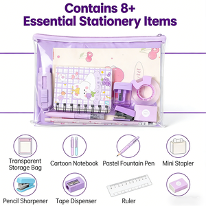 Juego de Papelería Morado Adorable al por Mayor, 6 Piezas, Kit de Útiles Escolares con Cuaderno, Bolígrafo y Grapadora <span class=keywords><strong>para</strong></span> Niños y Estudiantes, Regalo - Product Image 2