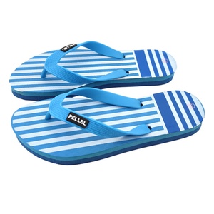 Chanclas Personalizadas con Rayas Azules y Blancas para Hombre, Estilo Náutico, Sandalias de Playa con Correa de Goma, Pantuflas de Verano, Fabricante OEM al por Mayor - Product Image 1
