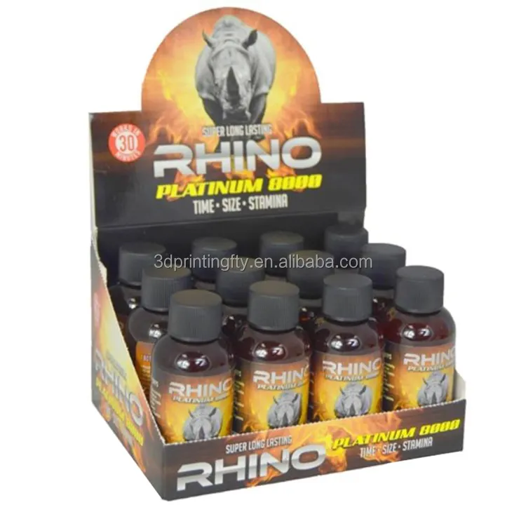 Rhino Male Sexual Enhancement Drink für Männer Kapseln Pillen Karte Flasche Aufkleber Etiketten druck Display Box Verpackung