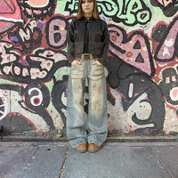 Jean en denim vieilli personnalisé avec effet brossé, style vintage Y2K, coupe ample et jambe large pour homme, support d'échantillons OEM