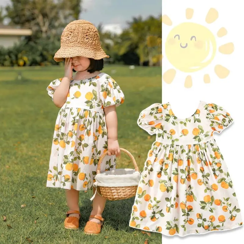 Summer girl clothes kids baby girls 100% cotton toddler children spring dress puff sleeve autumn flower girls' dresses