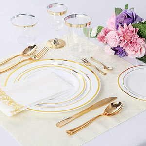 Gobelets jetables en plastique BST Clear 12 oz, élégants, avec bordure dorée, pour mariage, fêtes de Noël et de Thanksgiving - Product Image 6