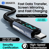 Cable USB4.0 Tipo C de 240W con Pantalla Digital, Transferencia Rápida de Video 8K 16K 60Hz 120Hz para Teléfono, TV, Xbox, Laptop