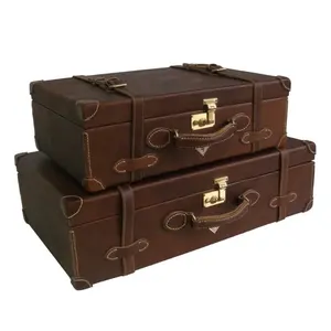 HIBO奢华复古皮箱套装手工真皮漆皮箱包，带脚轮，适合男女通用旅行