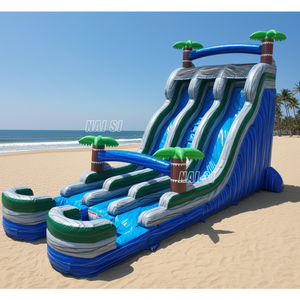 Toboggan aquatique géant gonflable de 23 pieds, double piste, qualité commerciale, thème tropical, <span class=keywords><strong>avec</strong></span> grande <span class=keywords><strong>piscine</strong></span> et zone de glisse. - Product Image 1