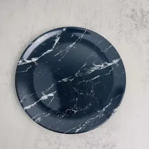 Custom wholesale melamine bulk black marble dinner plate dark colors food grade quality