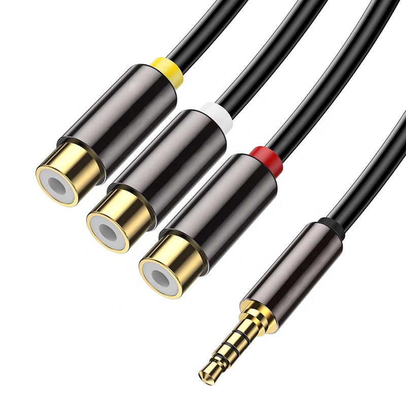 Kablo 4 kutup 3.5MM TRRS Stereo jak erkek 3RCA 3 RCA AV dişi fiş Stereo ses Video Aux adaptör kablosu