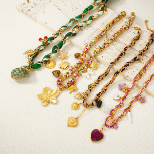 Collana Personalizzata con Catena in Acciaio Inossidabile Placcato Oro 18K, Ciondolo Multi-Elemento Fai-da-Te, Collana Colorata con Cordino, <span class=keywords><strong>Regalo</strong></span> - Product Image 1