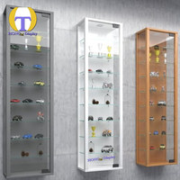 Vitrines de présentation de vente au détail, en verre trempé doré, avec éclairage LED, sur pied, hautes, pour l'exposition d'objets anciens et de collection