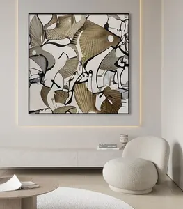 100% lukisan minyak kanvas bingkai logam abstrak seni dinding Modern yang dilukis tangan untuk rumah koridor Hotel