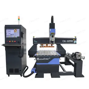 4 Axis 6 8 tools linear auto tool change CA-6090 6012 Atc cnc router machine with rotary axis for woodworking