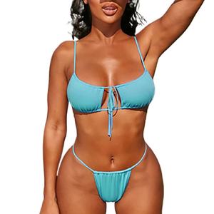 Conjunto de Bikini Bandeau Hecho a Mano para Mujer, Diseño Floral y a Rayas, Doble Forro, Tela Sin Costuras, Diseño sin Tirantes, con Cordón Ajustable - Product Image 3