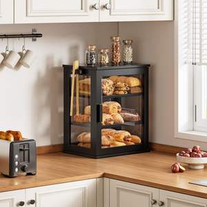 Contenedor de Pan de Bambú Negro de Tres Niveles para Encimera de Cocina, Recipiente de Almacenamiento de Alimentos con Ventana Transparente - Product Image 2