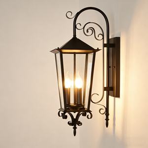 Lámpara de Pared Exterior de Jardín Grande Retro Negra E14 * 3, Lámpara de Pared LED Exterior Impermeable para Patio de Villa, Pasillo - Product Image 1