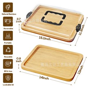 Wooden Covered <b>Snack</b> <b>Tray</b> With Lid Compartmentalized For Picnic Breakfast Cheese Steak Serving - Product Image 4