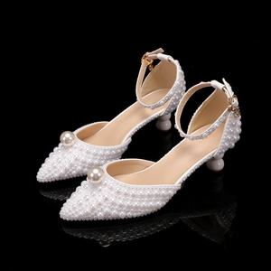 Sandalias de Tacón Alto Versátiles para Mujer, Tacón de 5 cm con Cuentas, Zapatos de Tacón para Boda, Sandalias de Punta para Fiesta y Banquete - Product Image 3