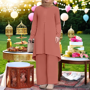 เสื้อลูกไม้ยาวขากว้างสไตล์อาหรับสำหรับผู้หญิงมุสลิมแบบสุภาพเรียบร้อยลำลองระบายอากาศโพลีเอสเตอร์ Abaya - Product Image 2