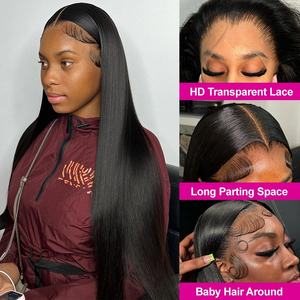 Perruques Lace Front 13x6 en <span class=keywords><strong>cheveux</strong></span> humains, lisses, 30 pouces, transparentes, brésiliennes, pour femmes, pré-épilées - Product Image 2