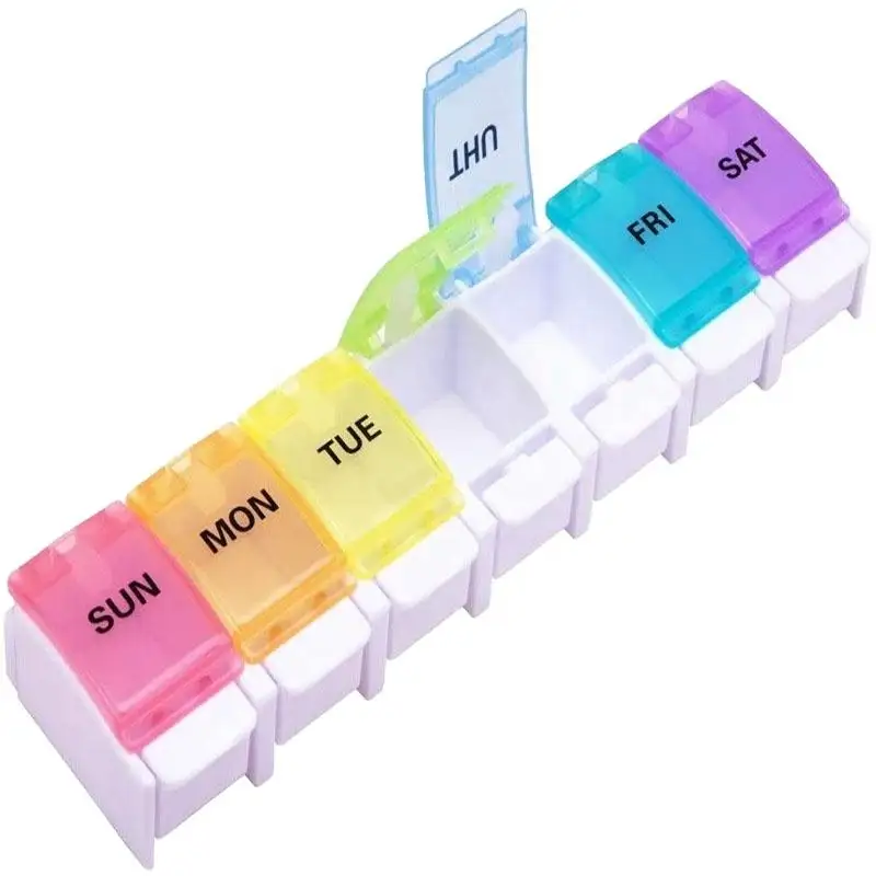 Factory Direct Sales Portable Plastic Single Row 7 Days Key Press Pill Storage Cases With Logo Printing