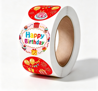 Autocollants d'emballage en gros de 1,5 pouce, motif Joyeux Anniversaire, autocollants résistants à l'eau et auto-adhésifs pour anniversaire