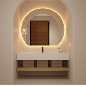 <b>Light</b> Luxury Hotel Wind Rock Board Seamless Ceramic Integrated Basin Intelligent <b>Mirror</b> Wall Hanging Bathroom Cabinet - Product Image 1