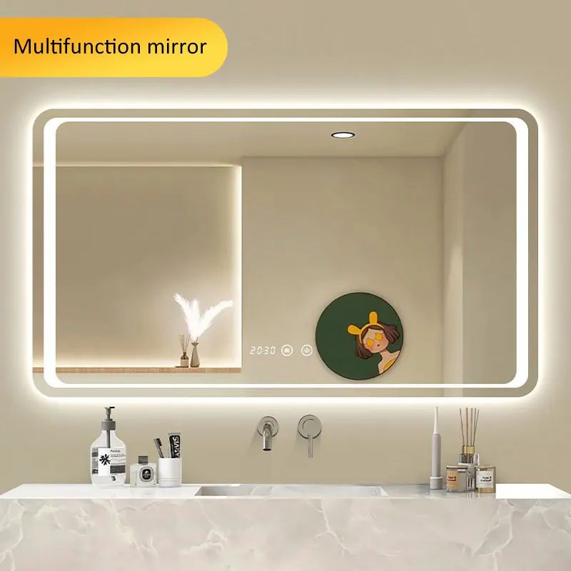 Luxury look mirror intelligent design LED light Induction bluetooth detection antifogging bathroom mirror two way mirror
