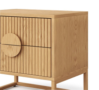 Table de chevet en bois MDF à lattes ondulées avec deux tiroirs, directement de l'usine