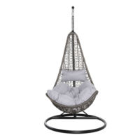 Chaise suspendue en forme de C en rotin PE extérieur suspendu panier chaise cadre en acier coussin suspendu balançoire jardin chaise longue